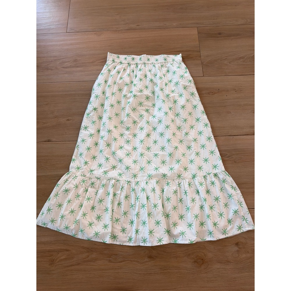 Sara Fitz Green Starburst Print Button Front Tiered Cotton Midi Skirt Womens M - Picture 4 of 8